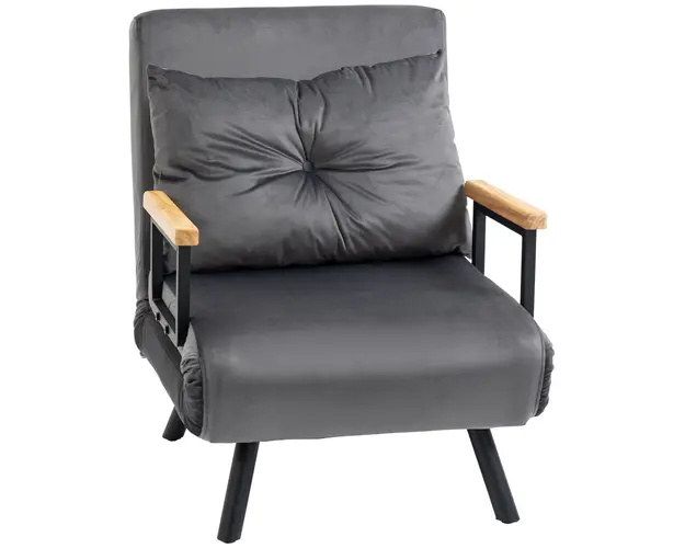 HOMCOM Canapea Extensibila cu Spatar Reglabil pe 5 Nivele, Canapea Pat Individuala Pliabila cu Perne, 63x73x81 cm, Gri | Aosom Romania