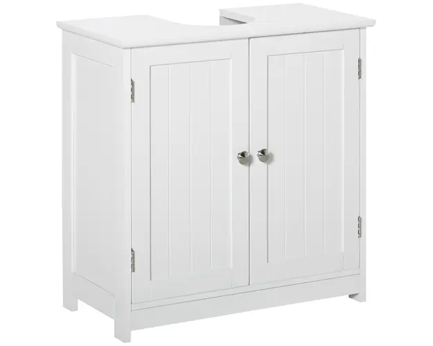 Kleankin Dulap Sub Chiuveta cu 2 Usi si Raft Reglabil, Dulap de Baie Spatios cu Decupaj in Forma de U, 60x30x60 cm, Alb | Aosom Romania