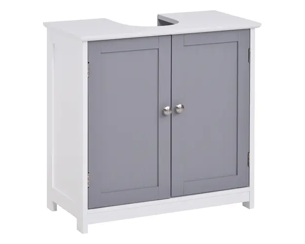 Kleankin Dulap Sub Chiuveta Baie U-Shape 2 Usi Etajera Reglabila MDF Alb Gri 60x30x60cm | Aosom Romania
