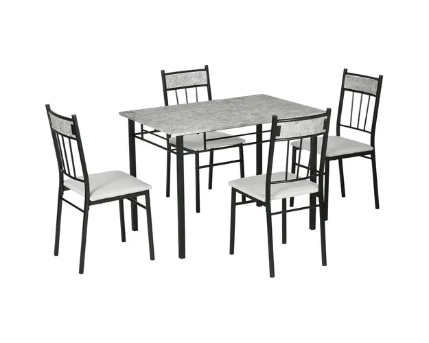 HOMCOM Set 5 Piese Masa Dreptunghiulara Metal MDF 4 Scaune Design Modern pentru Dining | Aosom Romania