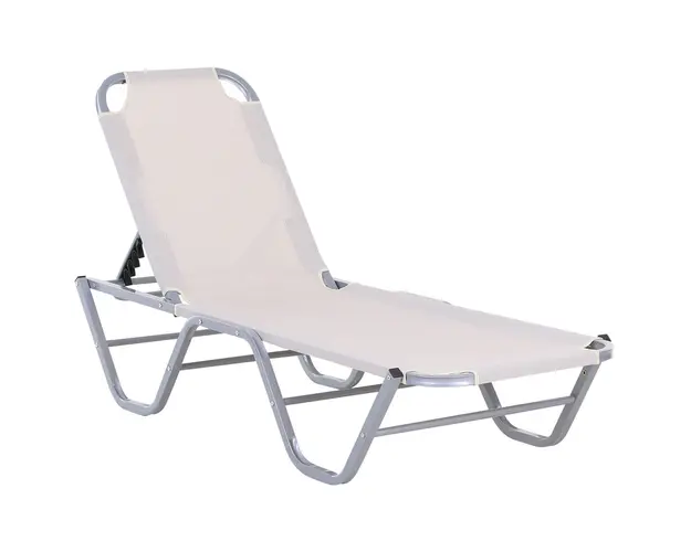 Outsunny Sezlong Reglabil din Aluminiu, Crem, pentru Piscina si Gradina, 163x58.5x91 cm | Aosom Romania