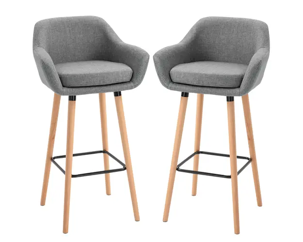HOMCOM Set 2 Scaune de Bar Moderne cu Perna Confortabila Lemn si Invelis din Tesatura Gri 55x48x100 cm | Aosom Romania