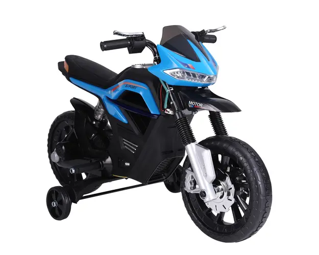 Motoreta Jucarie HOMCOM Suspensie Dubla Muzica si Lumini pentru Copii de la 3 la 8 ani Albastru Deschis | Aosom Romania
