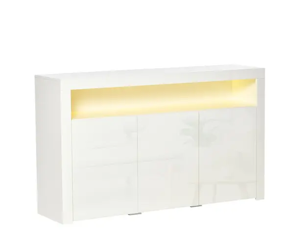 HOMCOM Bufet Modern cu 3 Usi cu lumini LED Colorate si Telecomanda din lemn, 155x40x92cm - Alb | Aosom Ro