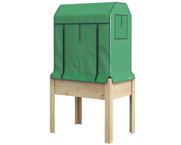 Outsunny Ghiveci Inaltat din Lemn cu Sera PE si Captuseala, Pat de Gradina pentru Legume, Flori, Ierburi, 86x60x165cm | Aosom Romania