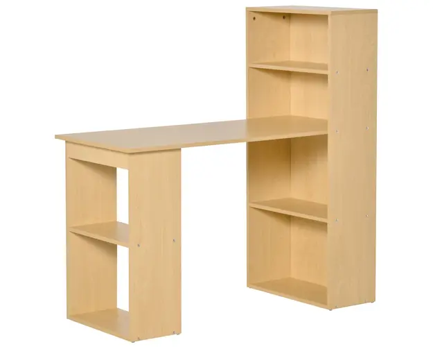 HOMCOM Birou modern cu Librarie din Lemn Natural 120x55x120cm | Aosom Romania