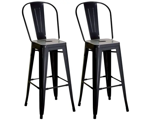 HOMCOM Set 2 Taburete de Bucatarie cu Spatar Detasabil si Reazem pentru Picioare, 44x49x116 cm, Rosu | Aosom Romania