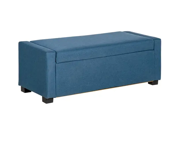 Banca dormitor HOMCOM cu Compartiment de Depozitare, Lada de Design, Banca Capitonata din Tesatura Albastru inchis, 120x50x44cm | Aosom Romania