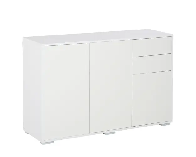 HOMCOM Mobilier Multiuz Alb, pentru Sufragerie Bucatarie Birou, 2 Sertare si 2 Usi, Deschidere Prin Apasare, 117x36x74cm | Aosom Romania