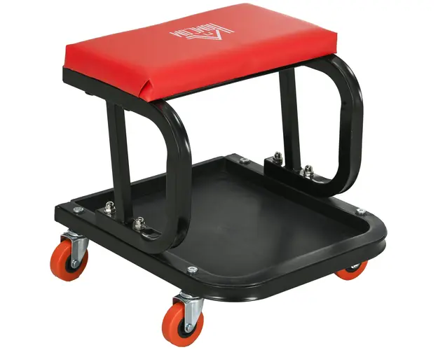 HOMCOM Scaun pentru Scule, Scaun Mecanic Rulant Captusit, Tava pentru Scule pentru Garaj, Atelier, Reparatii Auto, 38x35x37 cm, Negru | Aosom Romania
