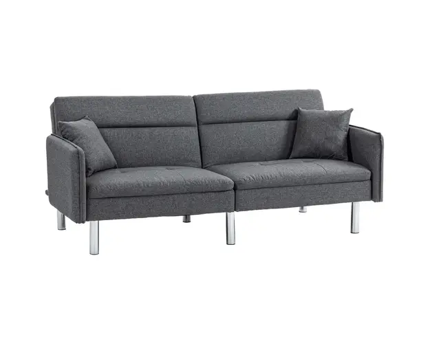 HOMCOM Canapea Pat cu 3 Locuri, Canapea din Material cu Spatar Reglabil pe 3 Pozitii si 2 Perne, 189x91x84 cm, Gri | Aosom Romania