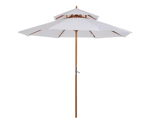 Outsunny Umbrela de Gradina cu Dublu Acoperis Impermeabil, Structura din Lemn, Crem, Φ2.7×2.6m | Aosom Romania