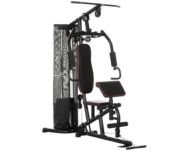 HOMCOM Statie de Fitness Multifunctionala cu Greutati din Otel 4.5kg pentru Antrenament Complet Acasa 170x104x205cm Negru | Aosom Romania