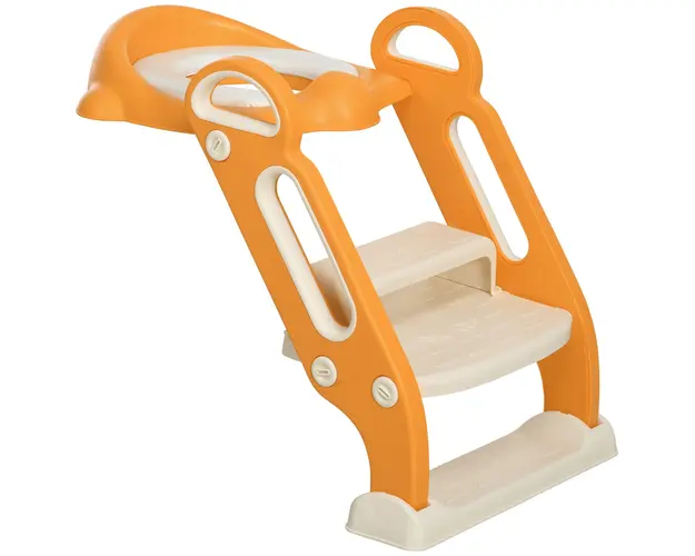 ZONEKIZ Toaleta de Antrenament pentru Copii cu Trepte Pliabile, Antiderapant, cu Manere, Protectie Stropire, Portocaliu | Aosom Romania