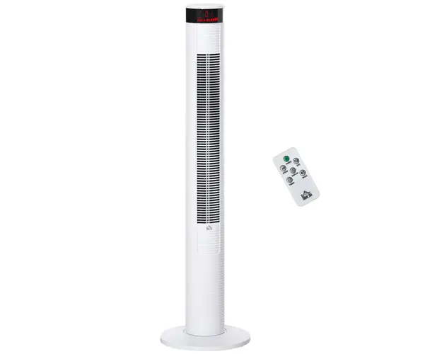 HOMCOM Ventilator de Turn cu Panou LED, 3 Viteze, 4 Moduri, 45W, Telecomanda, Alb | Aosom Romania