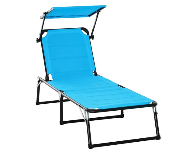 Outsunny, sezlong pliabil cu copertina, 66x197x32 cm, albastru | Aosom Romania
