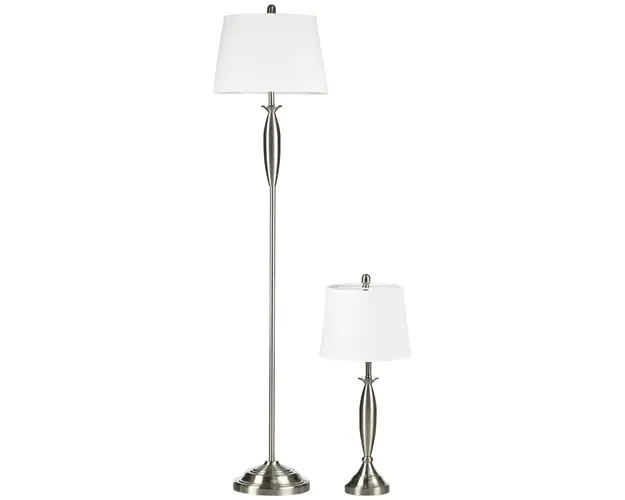 HOMCOM Set Iluminat Rezidential cu Lampa de Podea si Veioza, Design Metalic si Textil, Alb si Argintiu, pentru Casa si Birou | Aosom Romania
