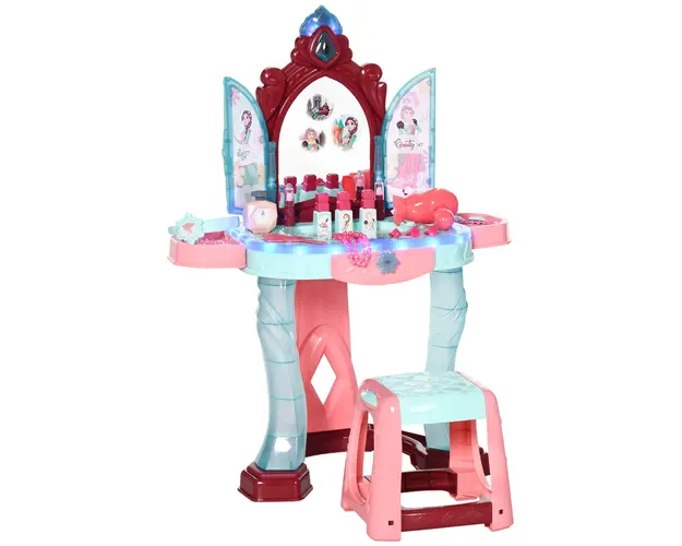 Set de oglinda si masa cu design printesa magica, jucarie muzicala, set de frumusete accesorii, pentru 3-6 ani, albastru roz AIYAPLAY | Aosom Romania
