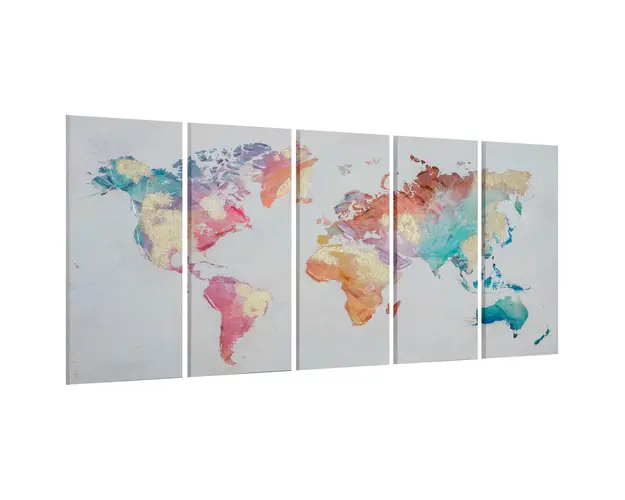 HOMCOM Set 5 Piese Arta de Perete Canvas Harta Lumii Tablouri Decorative pentru Dormitor Sufragerie 80x40 cm | Aosom Romania