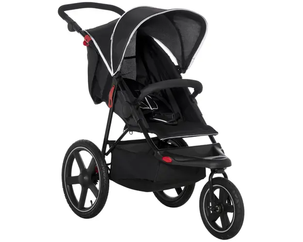 HOMCOM Carucior Sport pentru Copii 0-36 Luni, Pliabil, cu Baldachin si Cos de Depozitare, 128x58x106 cm, Negru | Aosom Romania
