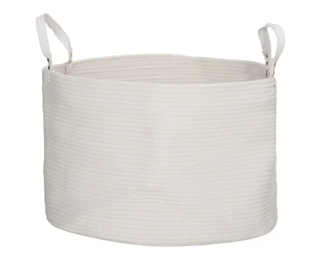 HOMCOM Cos pentru Rufe de 88L, Portabil si Pliabil cu Manere, Cos de Rufe din Bumbac Natural, Ø56x35,5 cm, Alb Crem | Aosom Romania