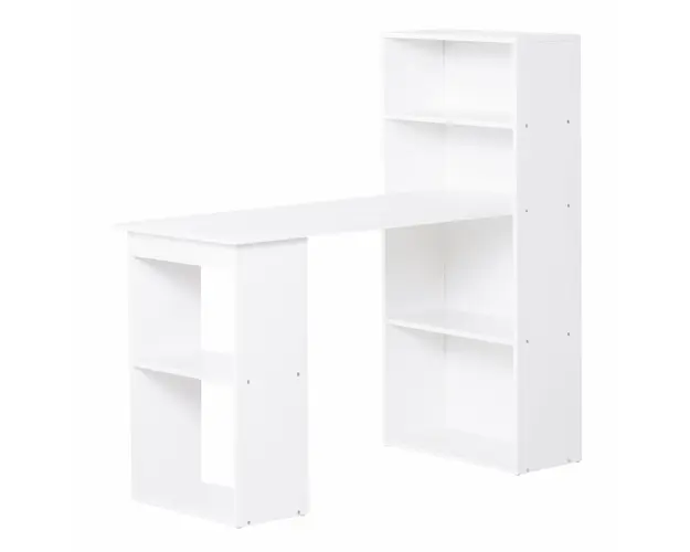 Birou alb modern cu biblioteca cu 6 rafturi din PAL,120x55x120cm HOMCOM | Aosom Romania
