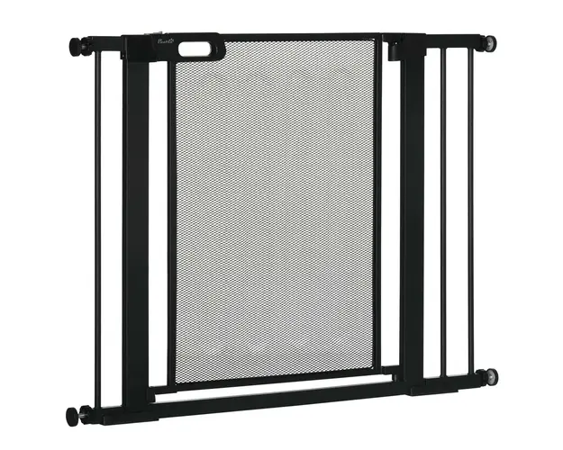 PawHut Poarta de Siguranta pentru Usi si Scari, Poarta pentru Animale cu Inchidere Automata, 76x75-103 cm, Negru | Aosom Romania