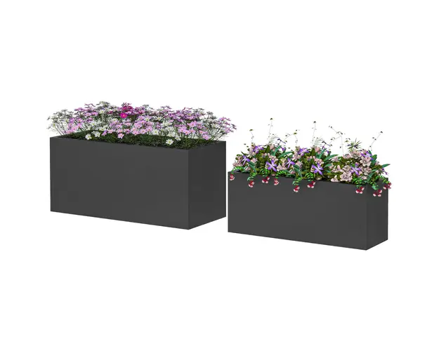 Outsunny Set de 2 Jardiniere, Jardiniere Inaltate cu Gauri de Drenaj, Ghivece de Flori Stivuibile pentru Gradina, 71x29x32 cm, Negru | Aosom Romania