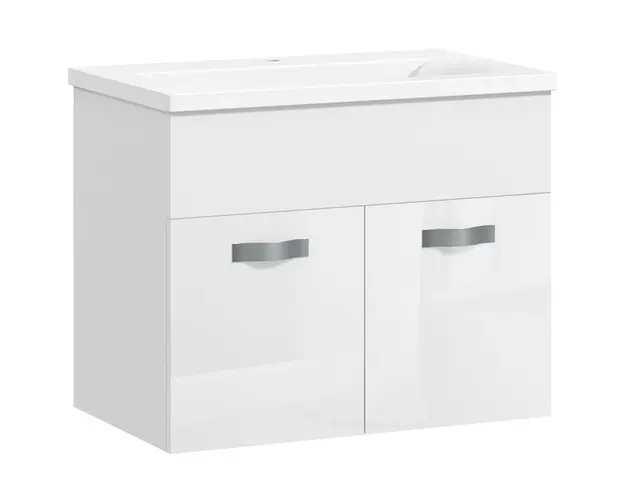 Kleankin Dulap de Baie Suspendat cu Chiuveta, Dulap cu 2 Usi cu Chiuveta si Balamale Amortizate, 61x40x50 cm, Alb Lucios | Aosom Romania