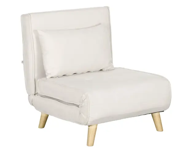 HOMCOM Fotoliu Pat Individual 2 in 1 cu Spatar Reglabil pe 6 Nivele si Perna, Canapea Pat Individuala, 72x78x79 cm, Bej | Aosom Romania