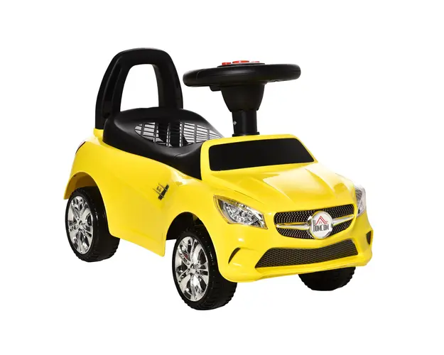 HOMCOM Vehicul de Joaca cu Volan Muzical si Faruri Stralucitoare, Galben, 63.5x28x36cm, pentru Copii 18-36 Luni | Aosom Romania
