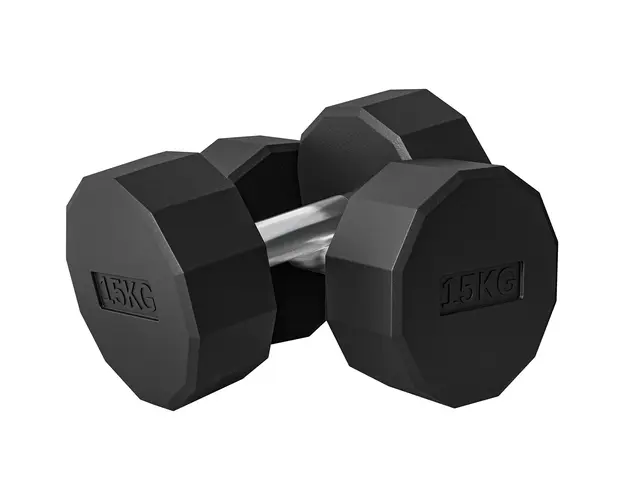 SPORTNOW Set 2 Gantere de 15 kg cu Maner Antiderapant, Greutati din Metal si Cauciuc, 26x15.5x15.5 cm, Negru | Aosom Romania