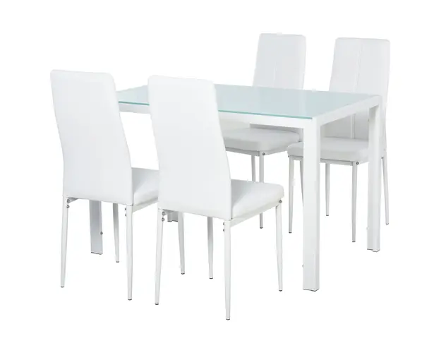 HOMCOM Set Masa pentru 4 Persoane cu 4 Scaune Tapitate, Design Modern si Elegant, Ideal pentru Dining, Alb | Aosom Romania