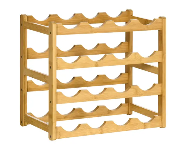 HOMCOM Dulap pentru Vinuri din Bambus cu Suport pentru 16 Sticle, Raft Exponat pentru Blat, Design Natural 43x23.5x38cm | Aosom Romania