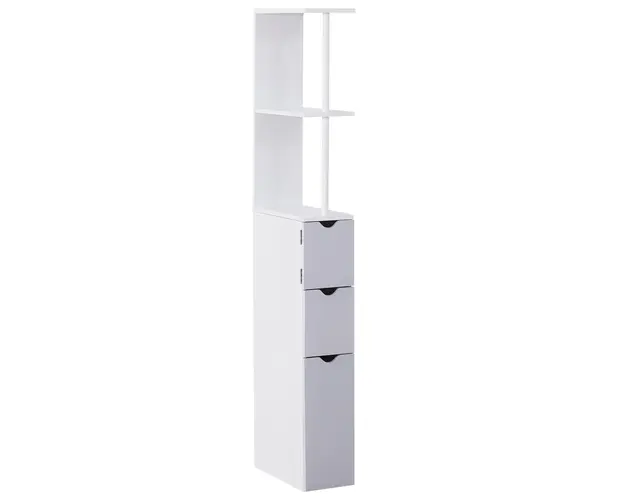 HOMCOM Mobilier Coloana Baie, 2 Compartimente, Usa, 2 Sertare, MDF si Fier, 15x33x140 cm, Alb si Gri | Aosom Romania