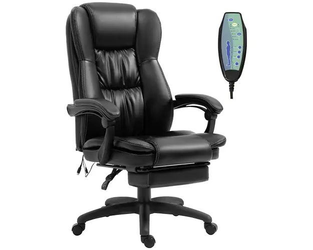 Vinsetto Scaun Birou cu Masaj, Inclinare, Piele Artificiala, Negru, 68.5x68.5x119-127cm, Confort Sporit | Aosom Romania