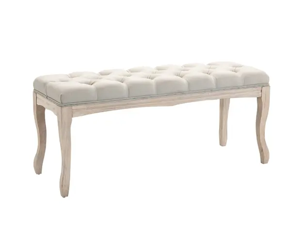 HOMCOM Banca de Pat Vintage cu Butoni, Banca Capitonata cu Picioare din Lemn, 110x40x48 cm, Bej | Aosom Romania