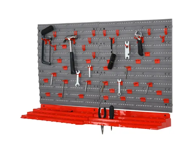 DURHAND Organizator de Scule de Perete 54 Bucati cu 50 Carlige, Cutie pentru Depozitare Scule Rosu Gri | Aosom Romania