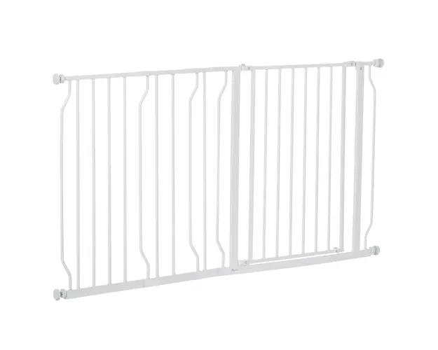 Poarta de Siguranta PawHut pentru Caini din Otel si ABS, Portita pentru Caini Extensibila 75-145cm pentru Scari si Usi, Alb | Aosom Romania