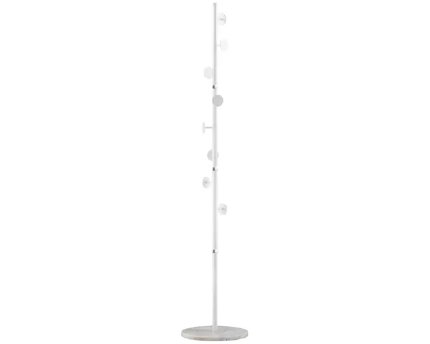 HOMCOM Cuier Inalt cu 8 Carlige si Baza Rotunda, Cuier de Podea din Otel si Marmura, 35x35x170 cm, Alb | Aosom Romania