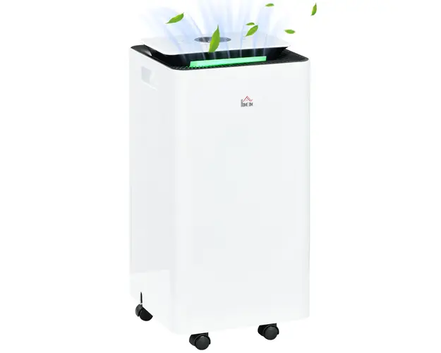 HOMCOM Dezumidificator Portabil de 10L/Zi cu 5 Moduri, 2 Viteze, Timer 24h si Roti, 25x25x50,5 cm, Alb | Aosom Romania