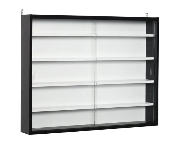 HOMCOM Vitrina Moderna pentru Colectionare 5 Etajere, Panou Suport de obiecte cu Etajere Reglabile, 80x9.5x60cm, Negru si Alb | Aosom Romania