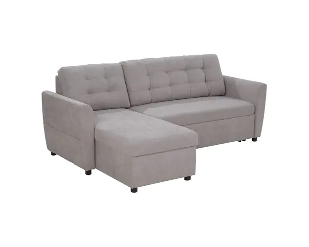 Canapea Extensibila pe Colt cu 3 Locuri si Compartiment de Depozitare, Tapiterie Efect In, Spatar cu perne 217x134x85cm, Gri HOMCOM | Aosom Romania