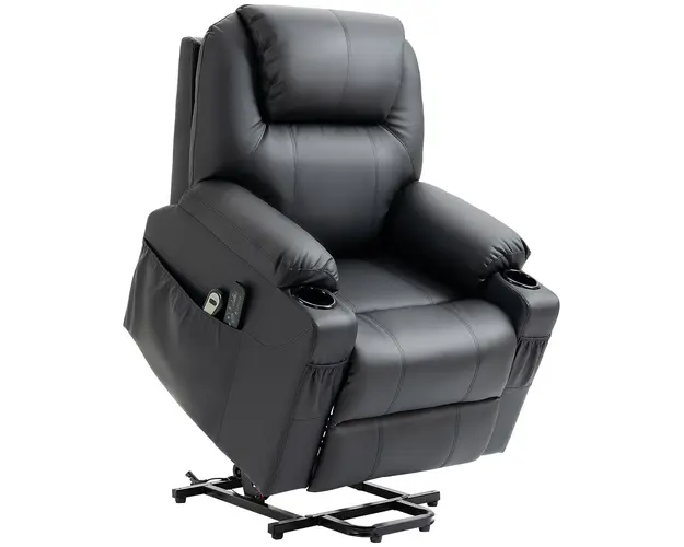 HOMCOM Scaun cu Ridicare Electrica, Masaj, Telecomanda si Buzunare Laterale pentru Varstnici, din Piele PU, 88x92x106 cm, Negru | Aosom Romania