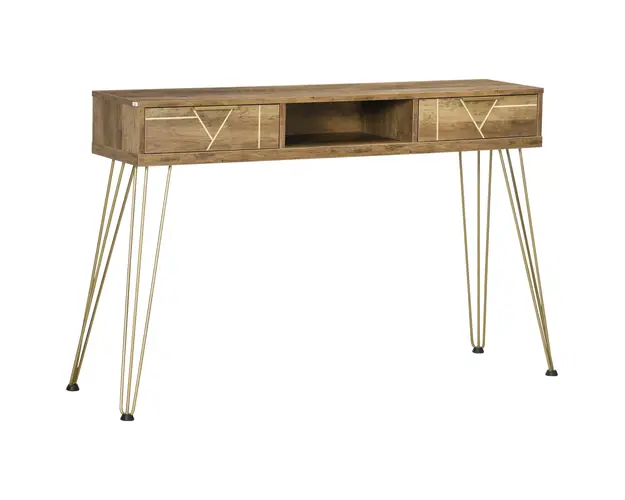 HOMCOM Consola Moderna pentru Intrare si Living, din PAL si Otel, cu Raft Deschis si 2 Sertare, 120x29x79 cm, Bronz | Aosom Romania