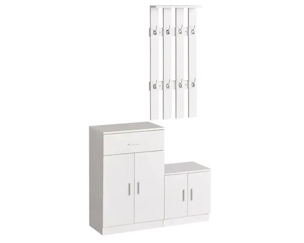 HOMCOM Mobilier de Hol cu Cuier din Lemn, Spatiu de Depozitare si Design Elegant, 100x32x187cm, Alb | Aosom Romania