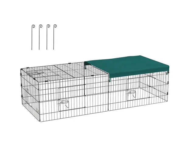 PawHut Habitat pentru Animale Mici, Tarc Sigur pentru Pui, Iepuri, Chinchilla, cu Acoperis, 185x75x50 cm, Verde | Aosom Romania
