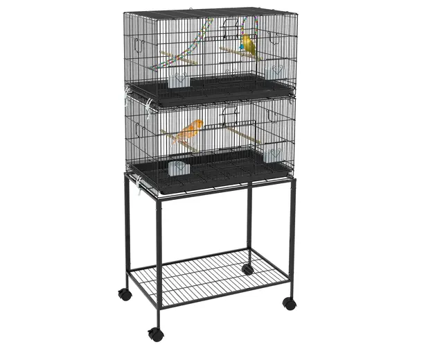 PawHut Cusca Dubla Stivuibila de 164cm pentru Pasari, pe Roti cu Suport, Tava Detasabila, Panou de Plasa Jos, Containere pentru Hrana | Aosom Romania