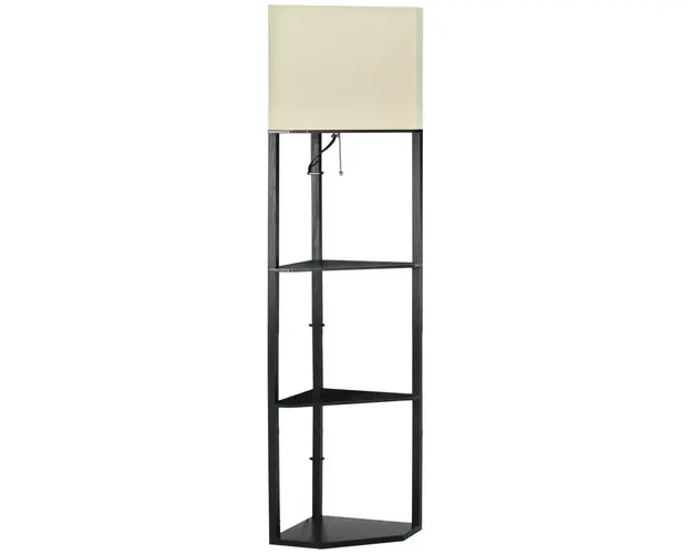 Lampa de podea de colt cu 3 rafturi si abajur din material textil, pentru bec E27, pentru sufragerie 50x37x159cm, negru alb HOMCOM | Aosom Romania