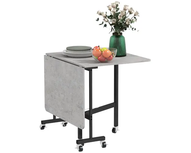 HOMCOM Masa Pliabila pentru 4-6 Persoane, Masa de Bucatarie Moderna cu Spatiu Economic si 6 Roti, 120x80x73 cm, Gri | Aosom Romania